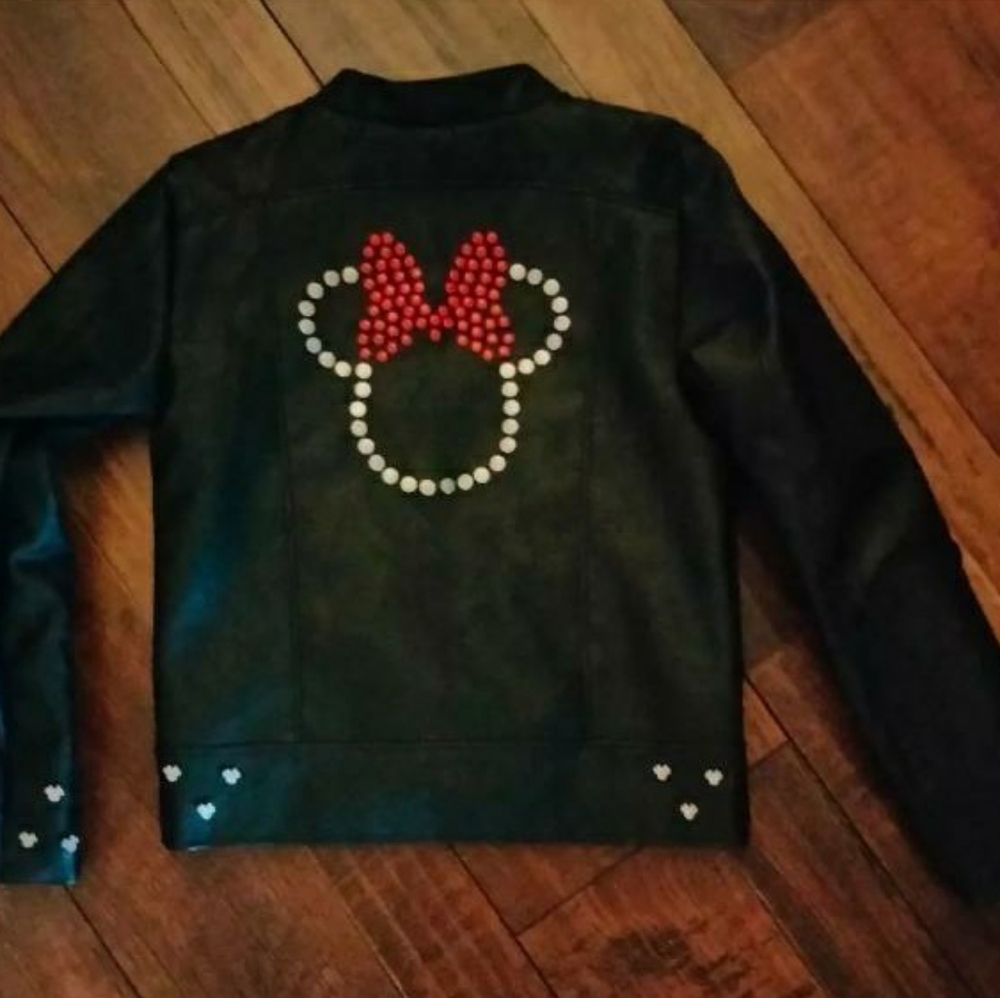 Disney Minnie Mouse rocks the dots faux leather jacket sz 5/6